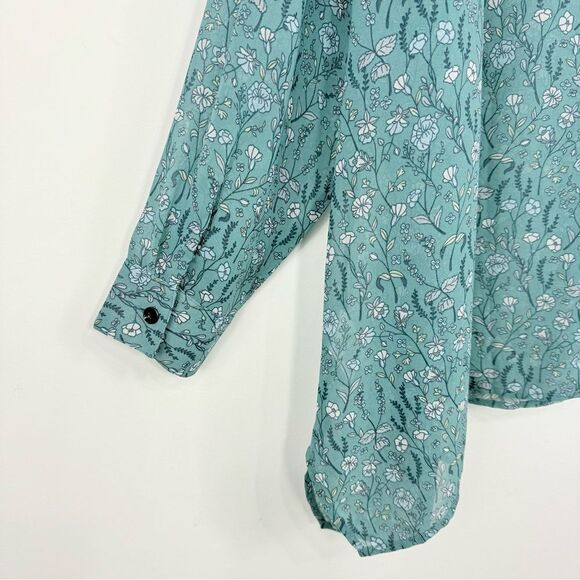 Cabi 3761 Chase Field of Flowers Teal Flowy Long Sleeve V Neck Pullover Blouse - Picture 13 of 16